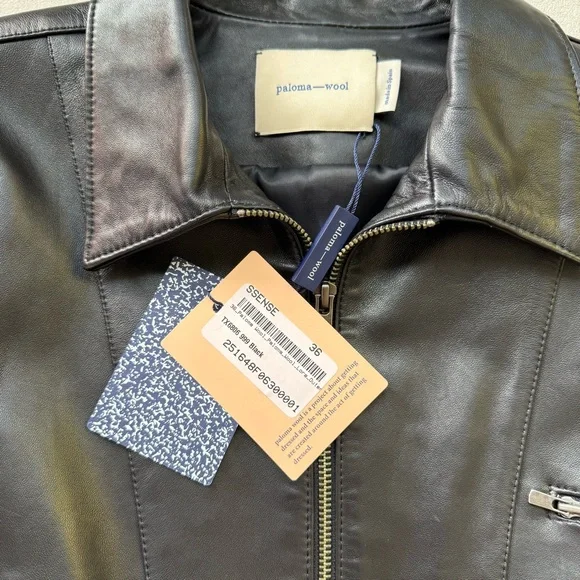 PALOMA WOOL LORA BLACK LEATHER BOMBER JACKET SIZE 36 (SMALL) - Picture 9 of 16
